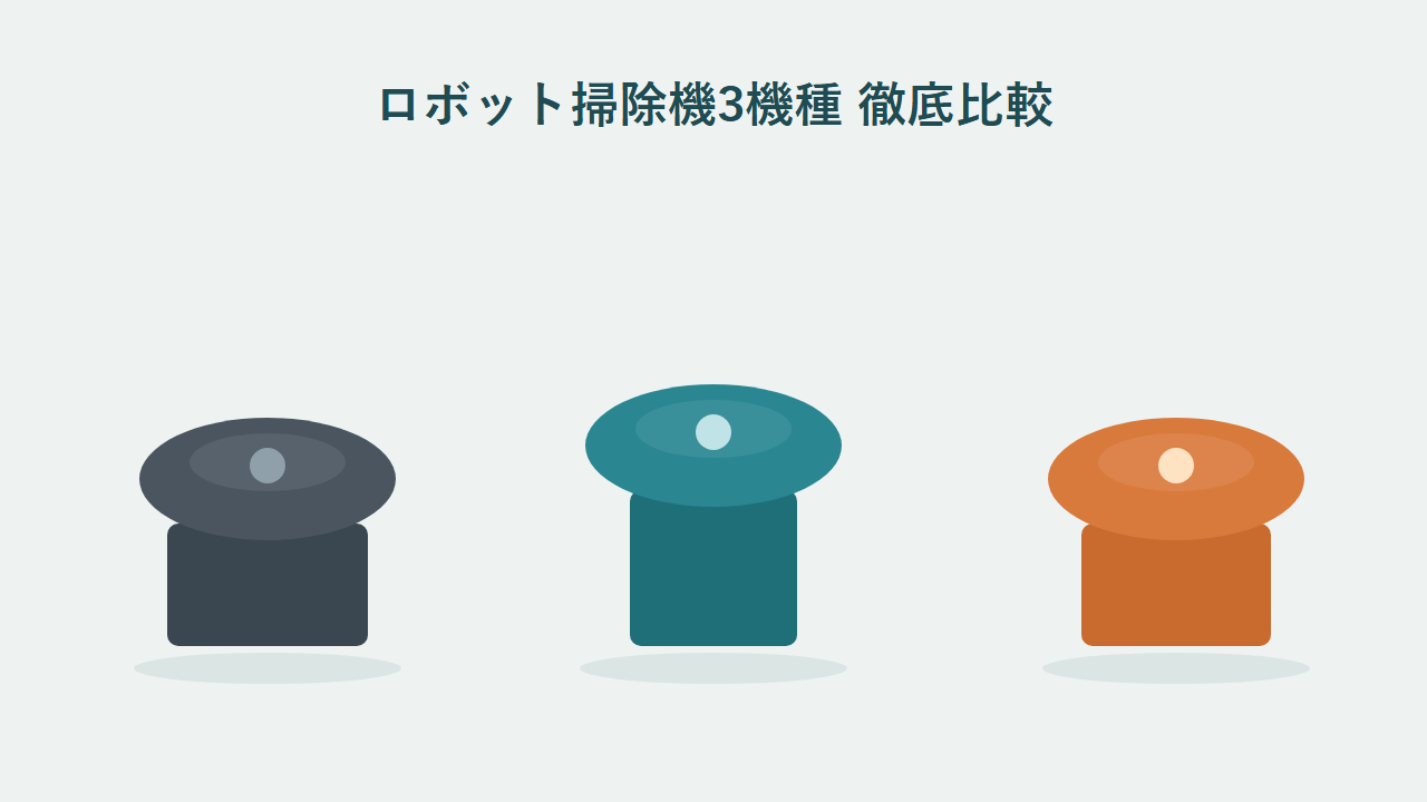 iRobot Roomba・Anker Eufy・ECOVACS DEEBOT、ロボット掃除機3機種の比較イラスト